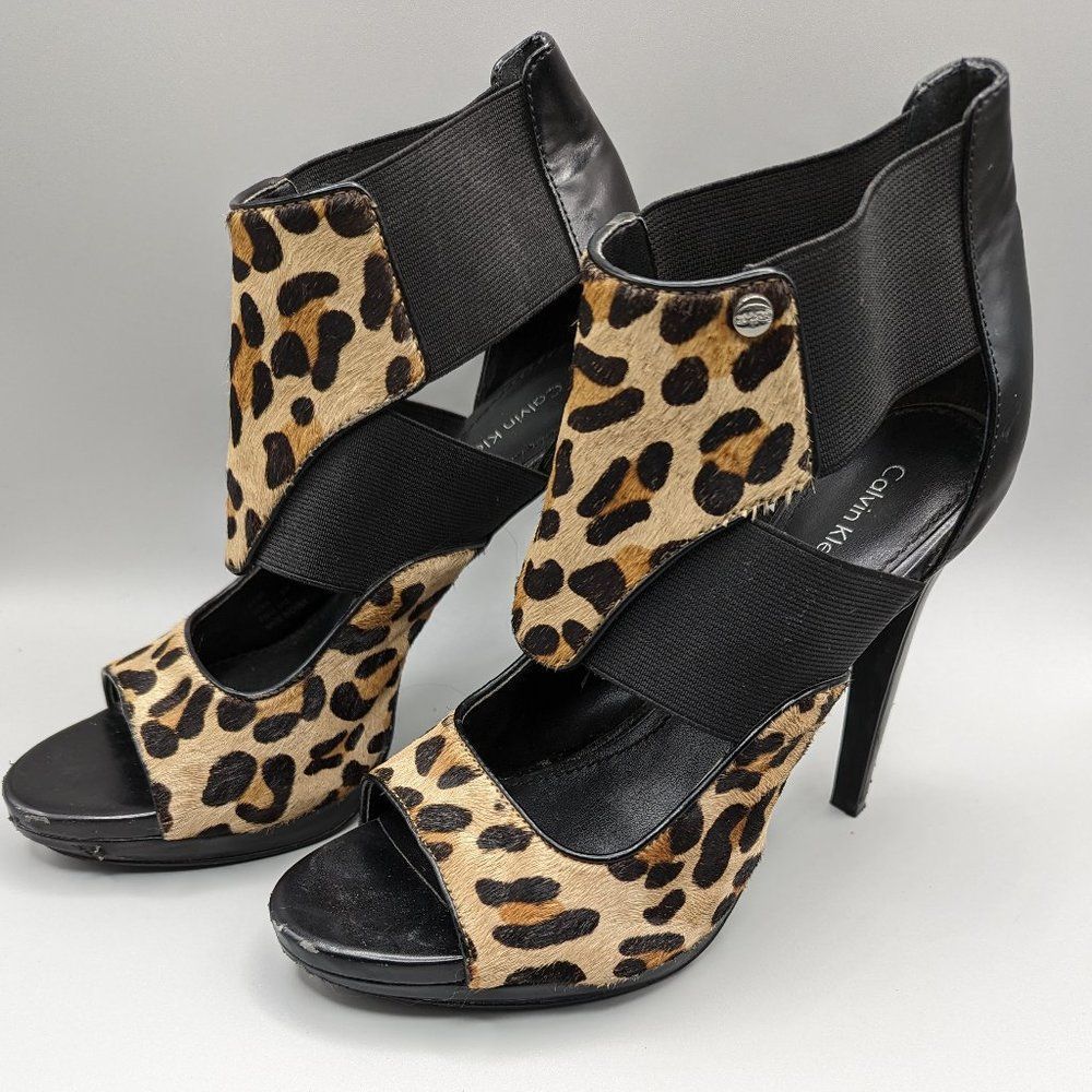 48. Calvin Klein Leopard Print Open High heel Shoe